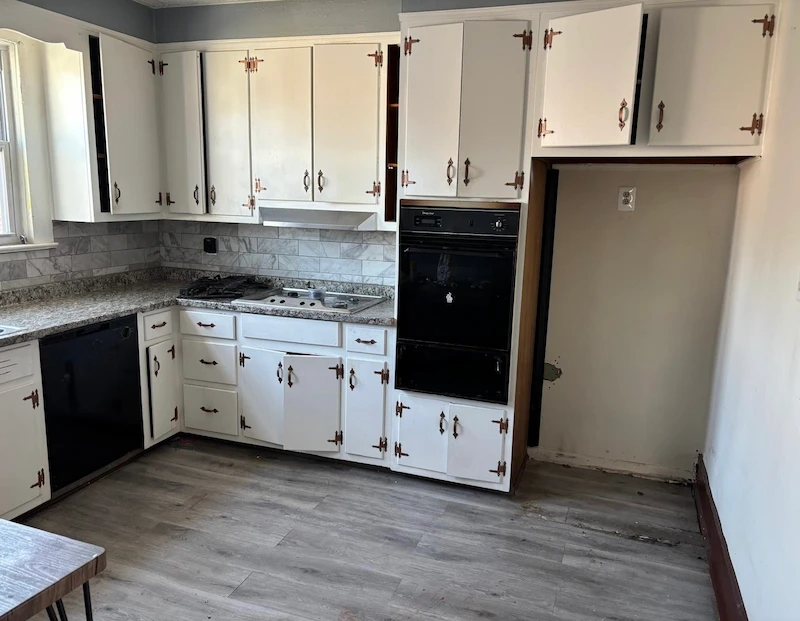 After shot of a residential kitchen with the refrigerator removed and the area swept clean by Junk Doctors NJ hauling team.